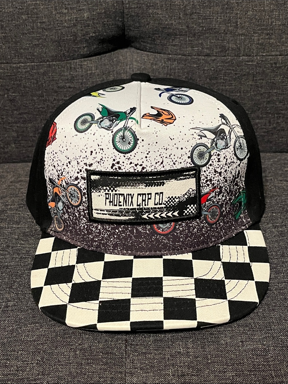 Phoenix Cap Co Toddler Dirtbike Snapback Hat
Black & White, Checkered